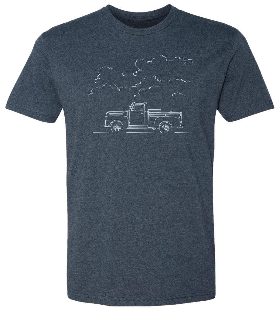 Hand drawn rendition of a vintage truck on a premium unisex tee shirt.