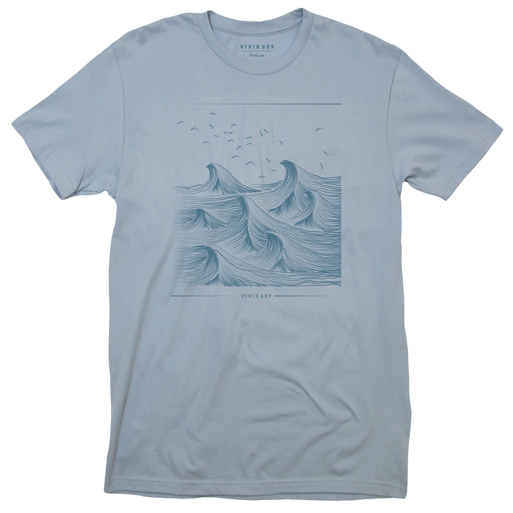 Mens ocean inspired hand drawn tee shirt