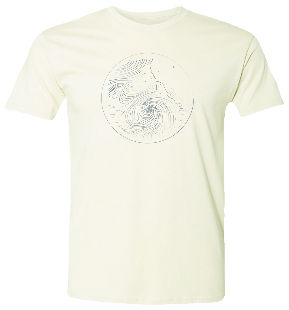Hand drawn rendition of Hurricane Marie on a premium men’s tee shirt