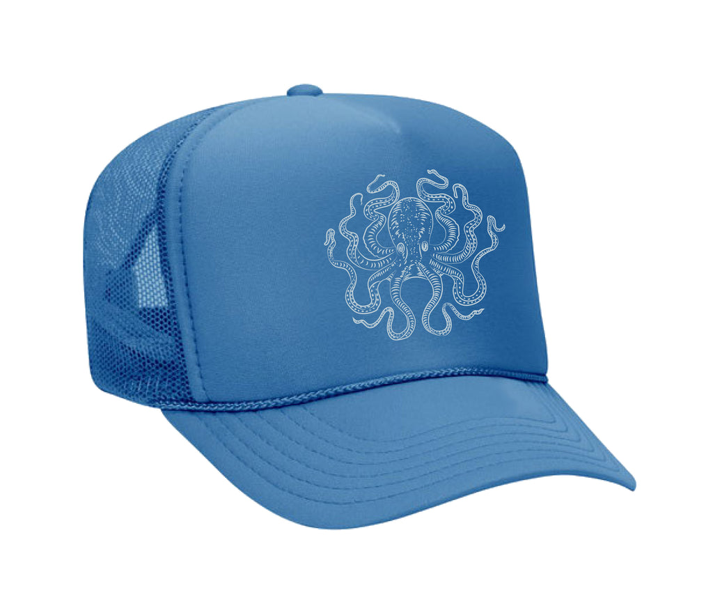 Unique octopus design on a premium foam mesh hat for men and women