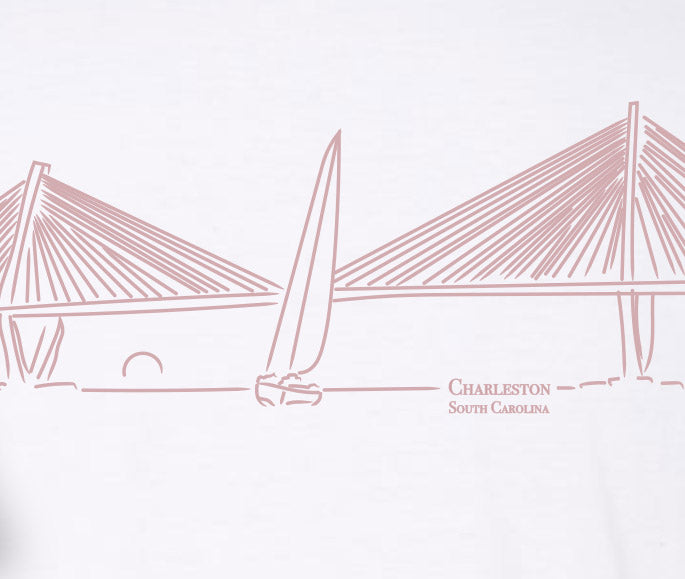 Close up drawing of Ravenel Bridge Charleston, SC tee shirt 