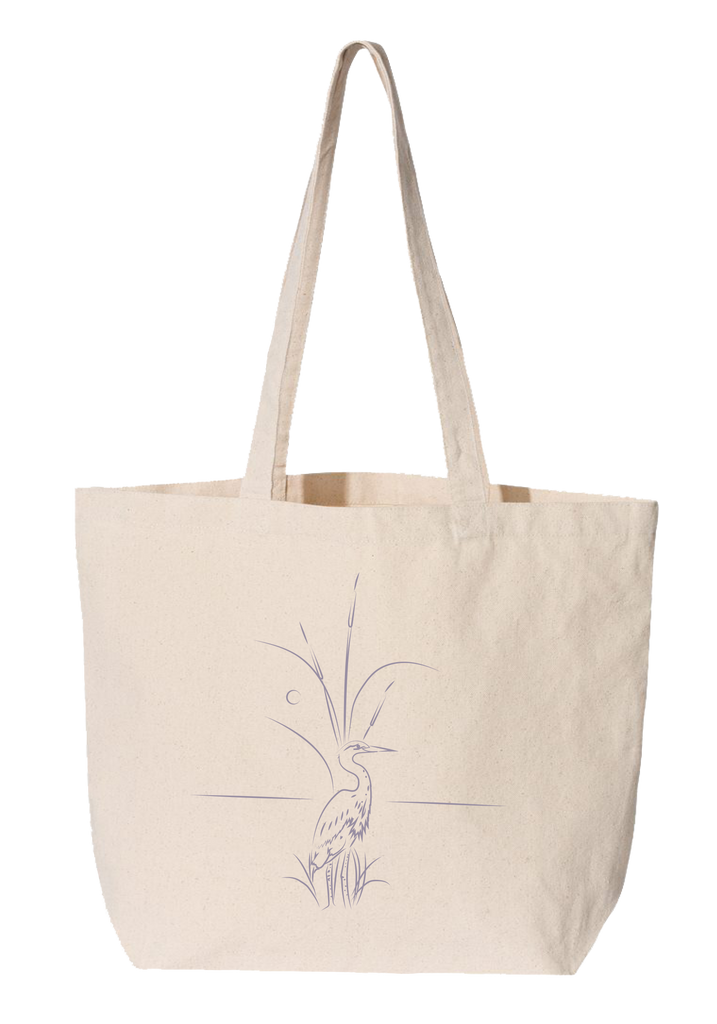 Hand drawn bird in the water on a premium canvas tote bag
