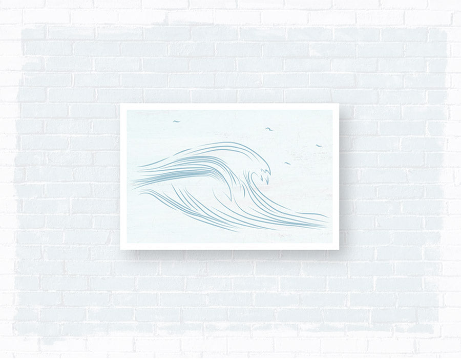 Hand drawn poster board with a wave on it