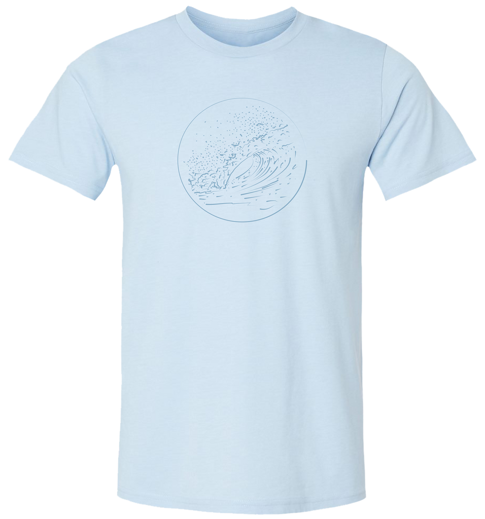 Unisex hand drawn wave drawing on a premium tee shirt 