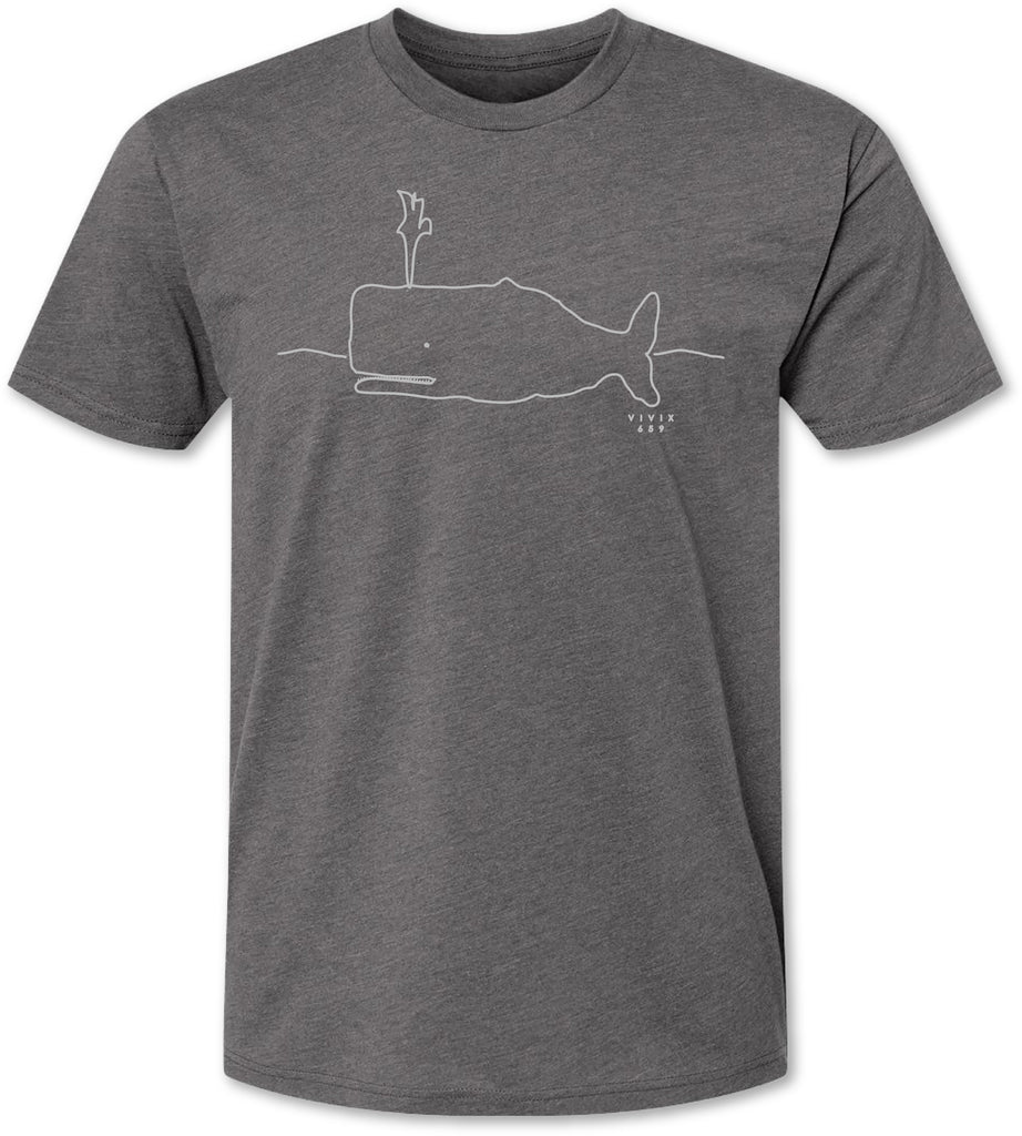 Unique and happy hand drawn whale on a premium men’s tee shirt