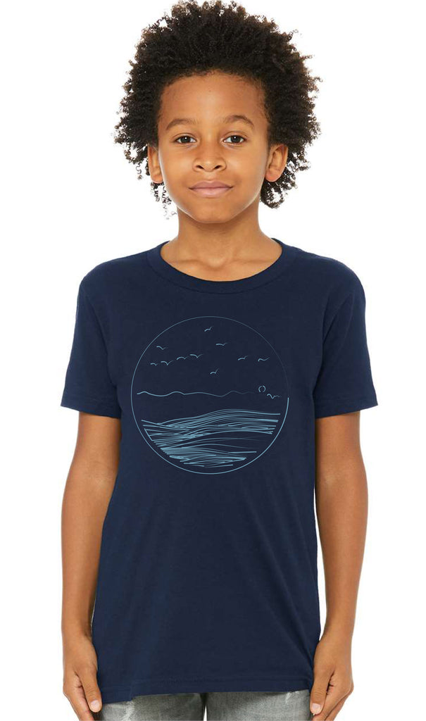 Hand drawn tee shirt of the ocean on a kids premium tee shirt