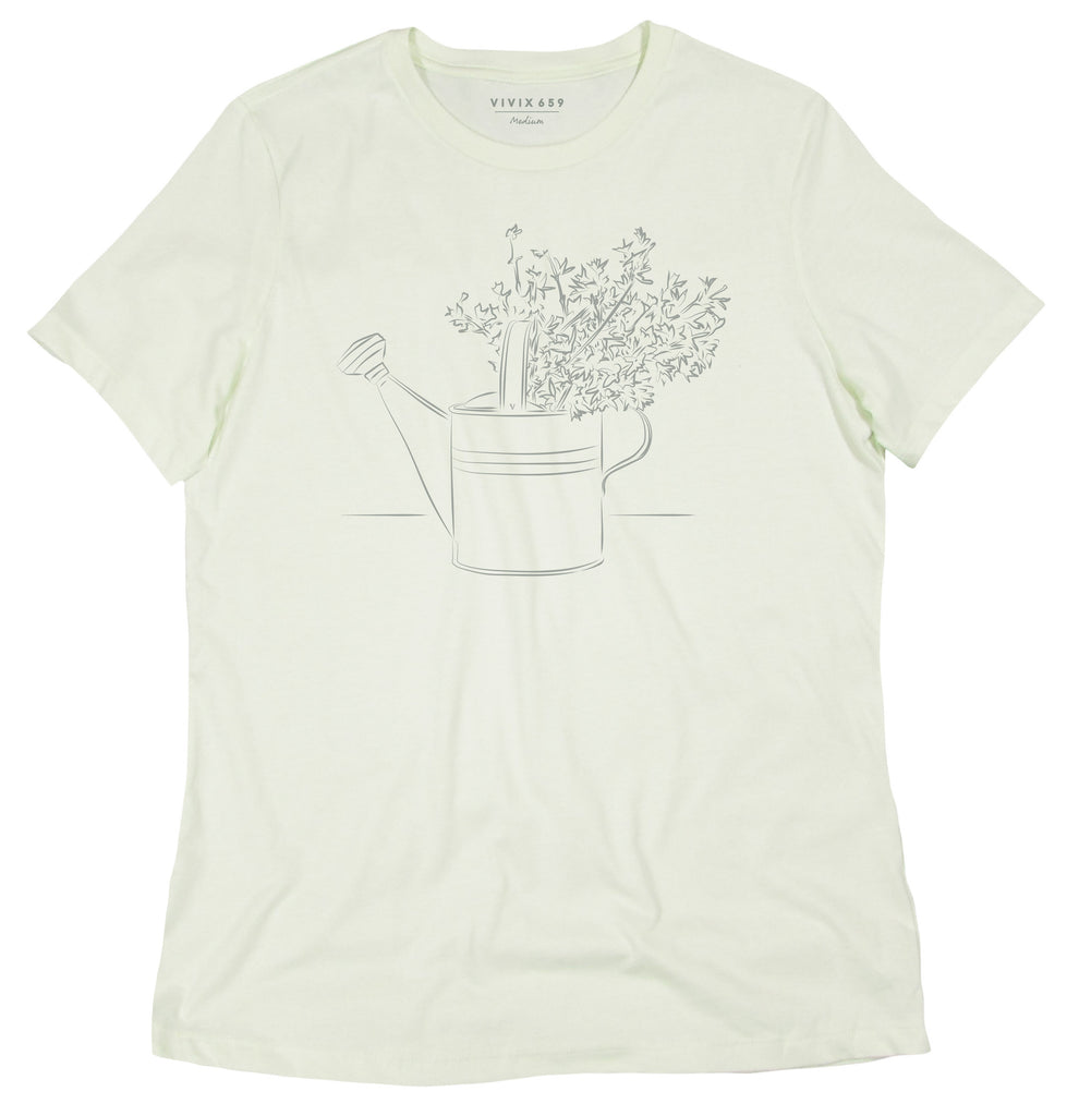 Womens hand drawn pot with flowers tee shirt