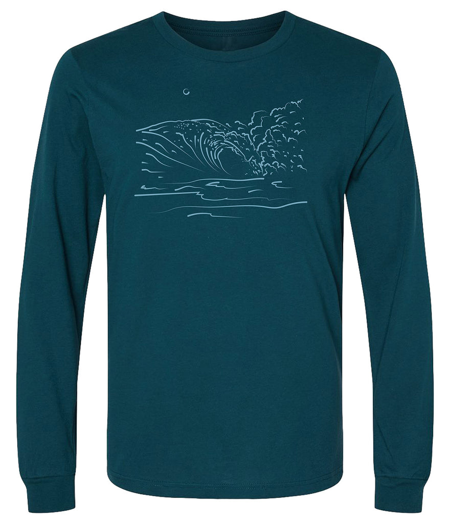 Premium long sleeve tee shirt with hand drawn ocean waves