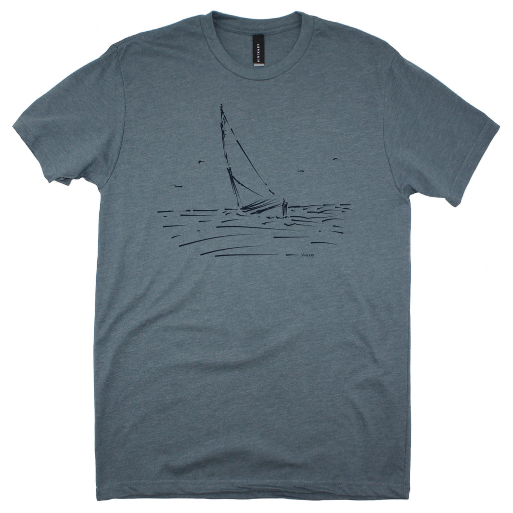 Art inspired mens sail boat tee shirt