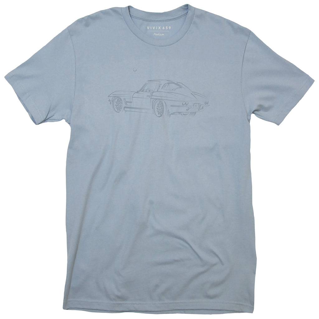Hand drawn Chevy Corvette Stingray on a men’s tee shirt