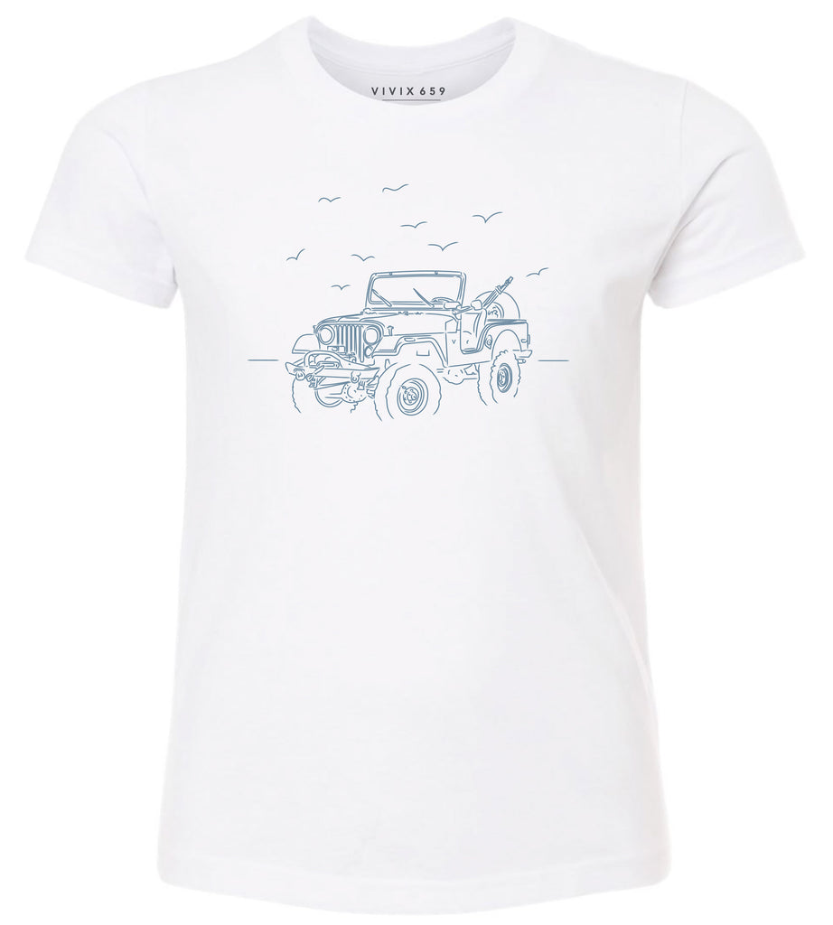 Hand drawn Jeep rendition tee shirt for kids