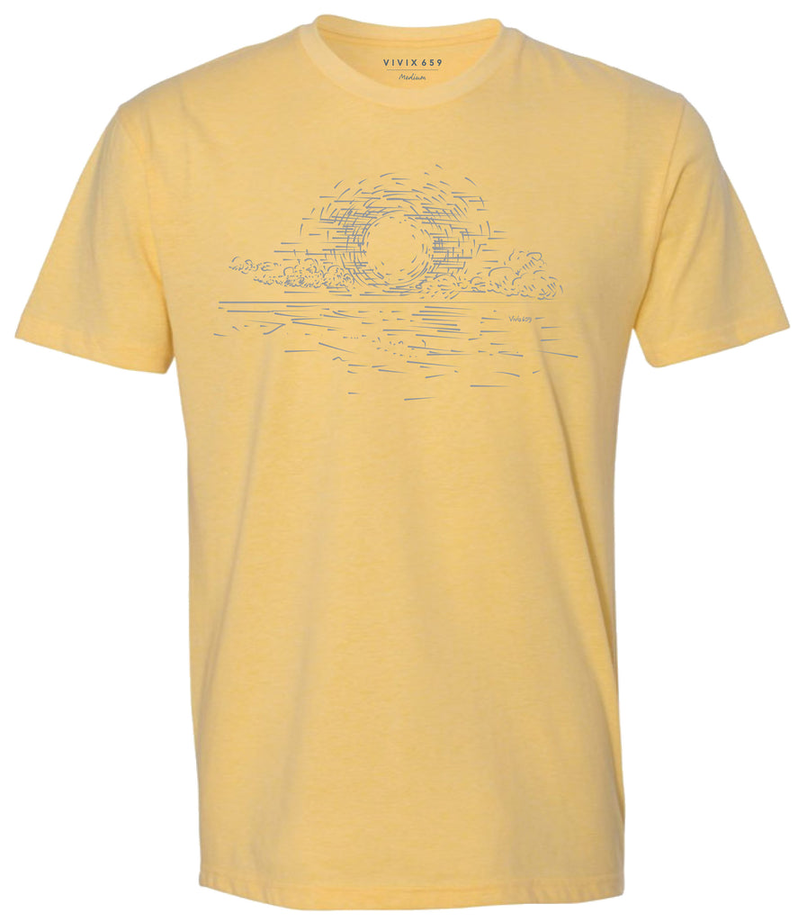 Hand drawn sunrise inspired graphic tee shirt