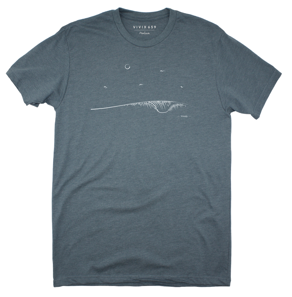 Hand drawing of a wave on a men’s tee shirt