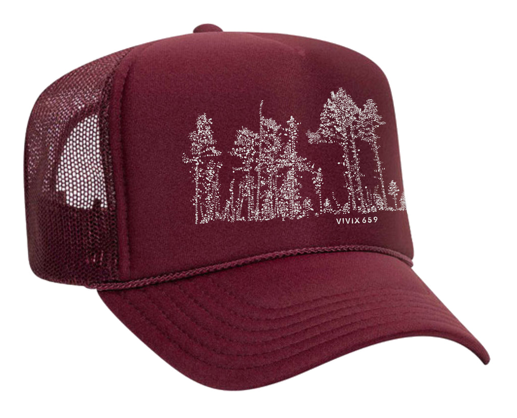Hand drawn pine tree design on unisex mesh hat