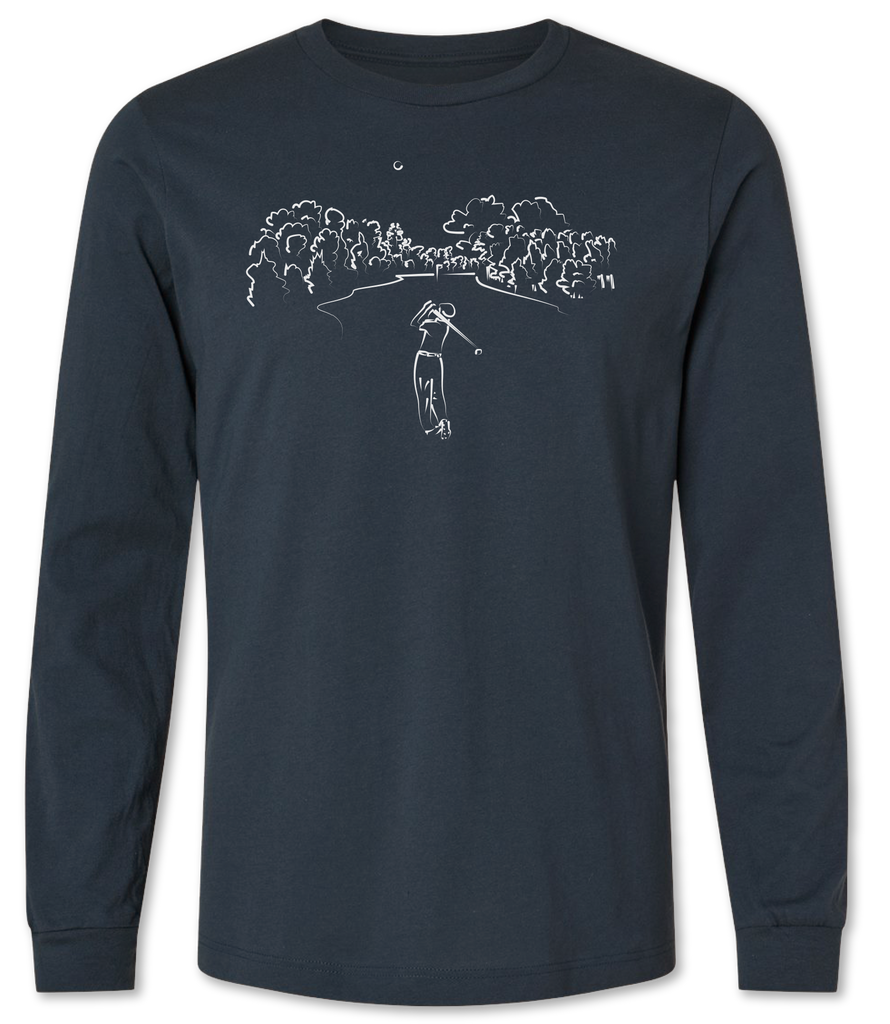 Hand drawn golfer on a premium long sleeve tee shirt