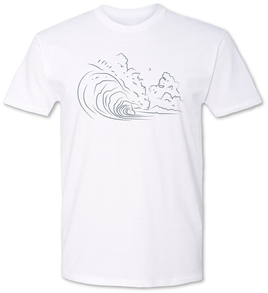 Premium tee shirt with a hand drawn wave on it for me and women