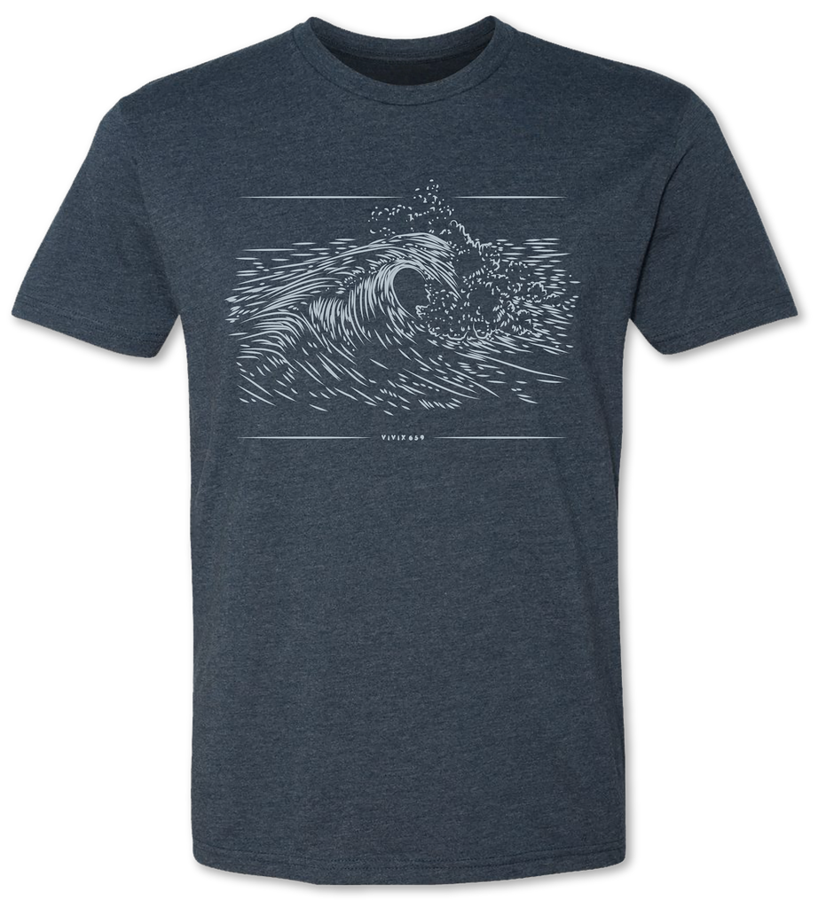 A wave design on a premium men’s tee shirt