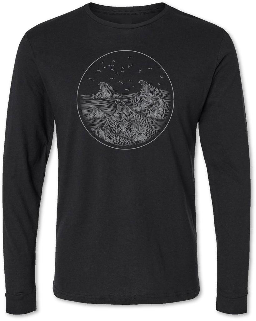 Ocean waves on a high quality long sleeve tee shirt for men and women