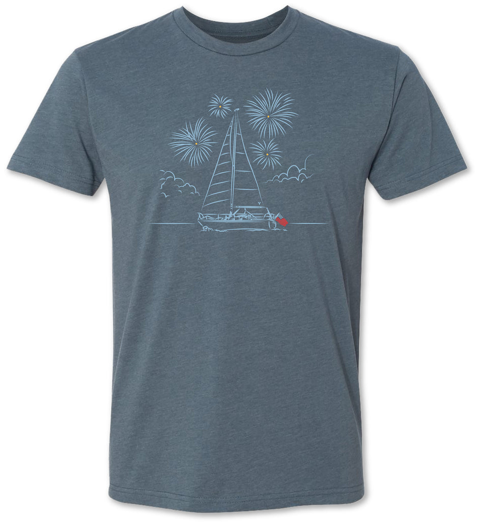 Memorial Day, Fourth of July, and Labor Day inspired tee shirt with a sailboat and American flag