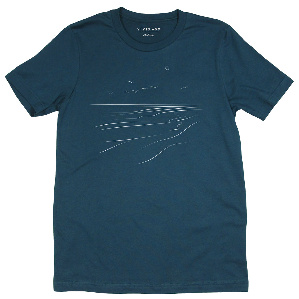 Men’s tee shirt of an ocean shore line