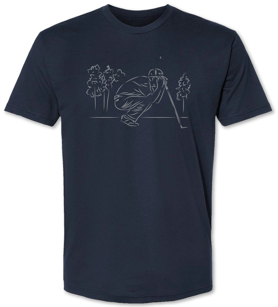 Unique artistic rendition of a golfer on the course on a tee shirt