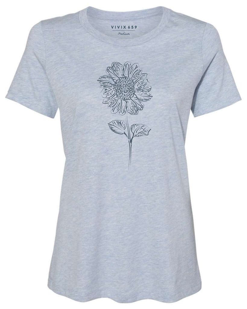 Women’s premium tee shirt of a hand drawn sunflower 