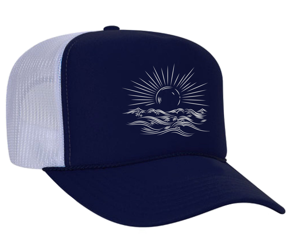 Hand drawn sunshine on water mesh hat for men and women