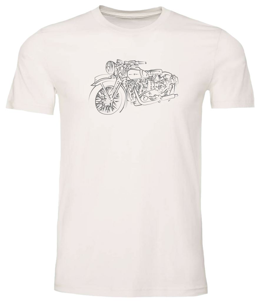Hand drawn motorcycle on a premium men’s tee shirt