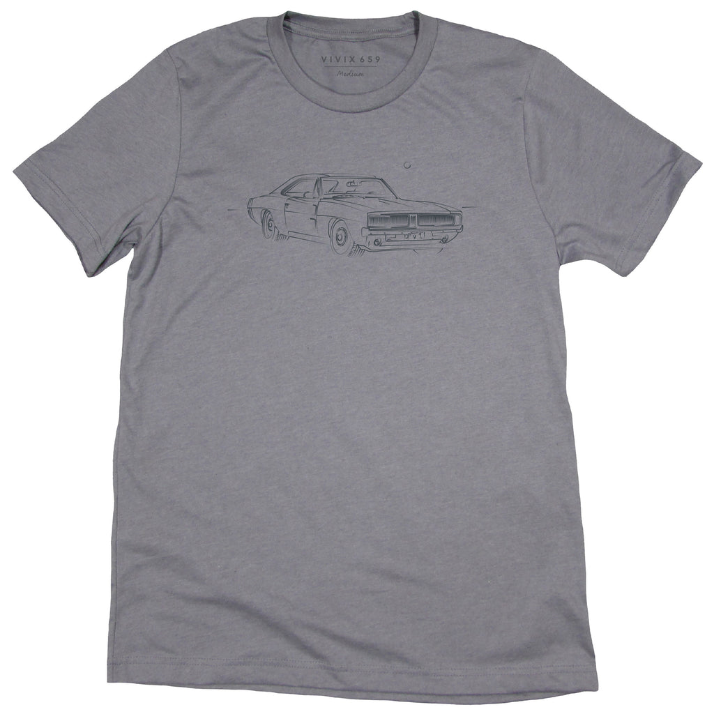 Men’s tee shirt with a hand drawn rendition of a Dodge Charger