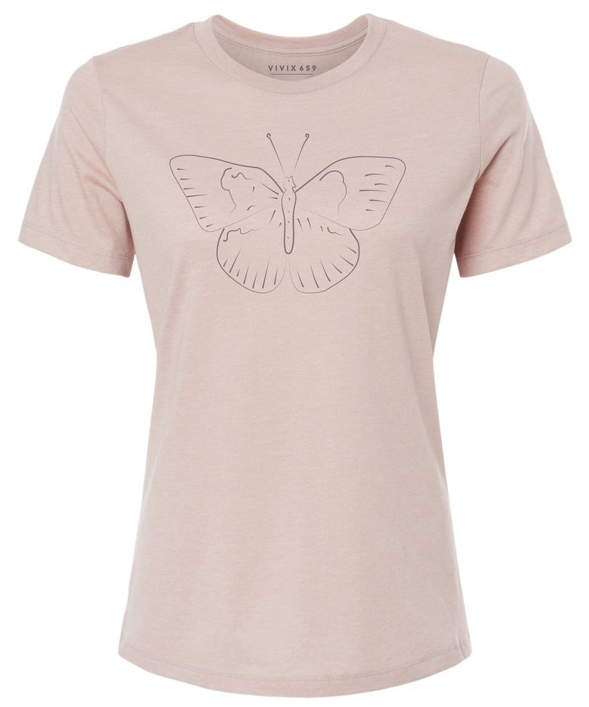 Women’s relaxed fit tee shirt of a hand drawn monarch butterfly 