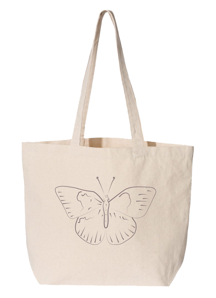 Simple and elegant hand drawn butterfly on a canvas tote bag