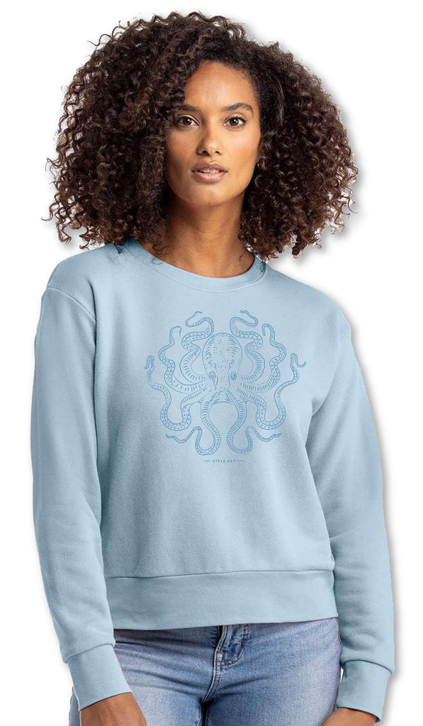 Unique hand drawn octopus crew neck sweater