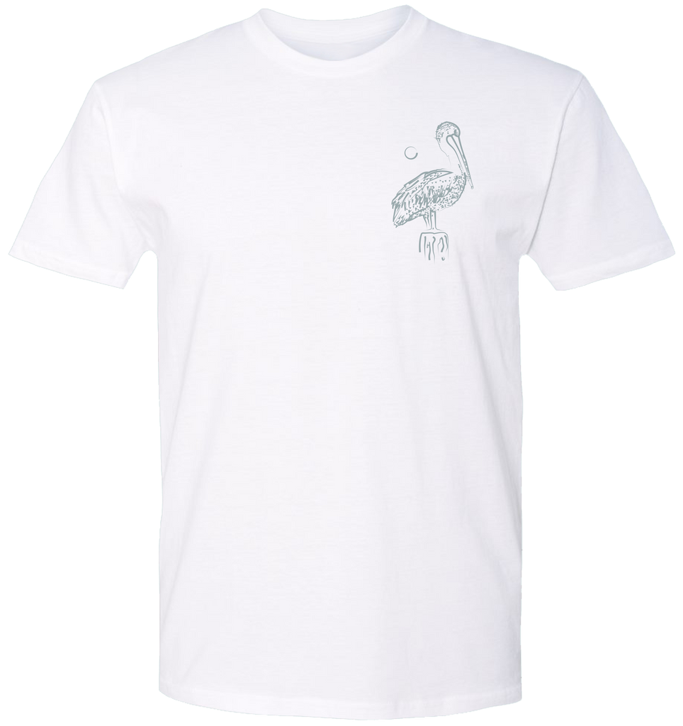 Small pelican on the chest of a unisex premium tee shirt