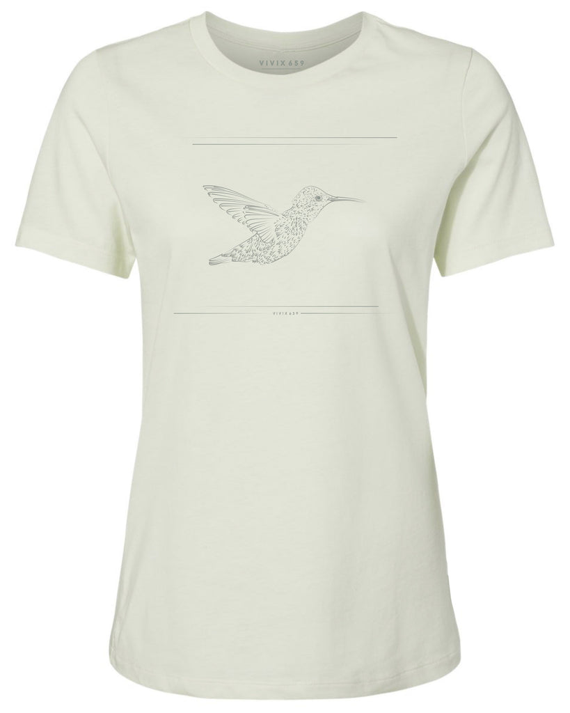 Hand drawn hummingbird on a women’s premium tee shirt 