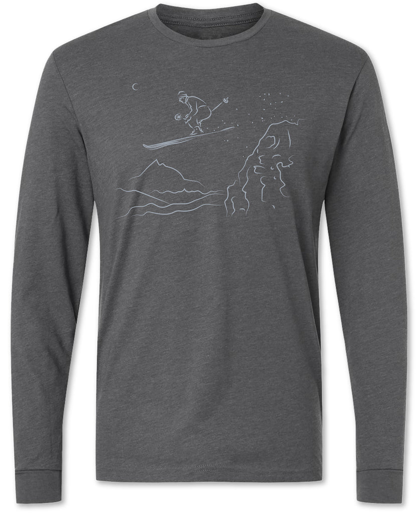 Hand drawn skier on a premium unisex long sleeve tee shirt