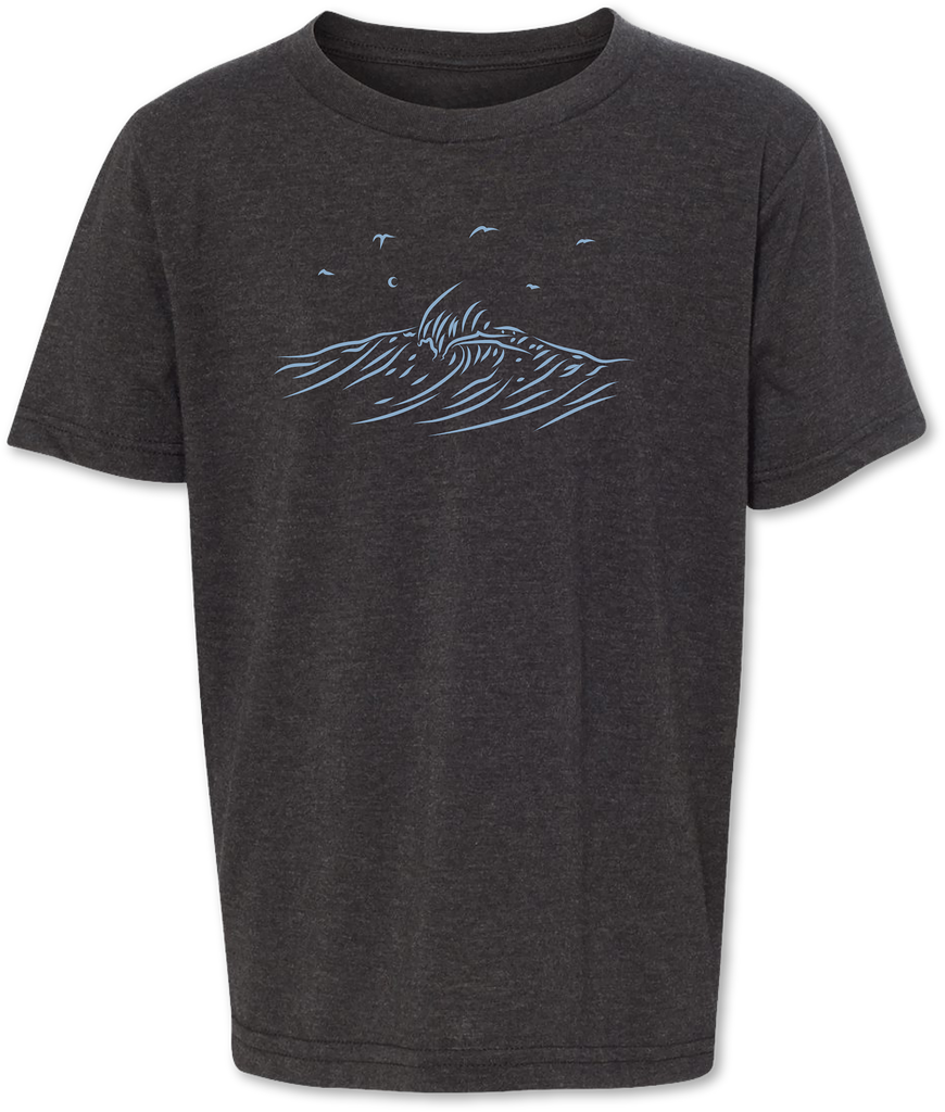 Ocean waves tee shirt on a premium youth tee shirt