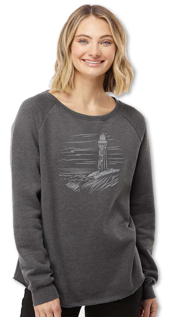 Cozy women’s hand drawn lighthouse crew neck sweater 