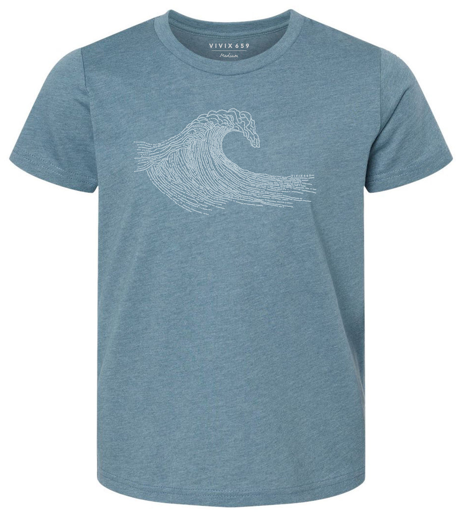 Kids hand drawn wave tee shirt on a premium tee shirt 