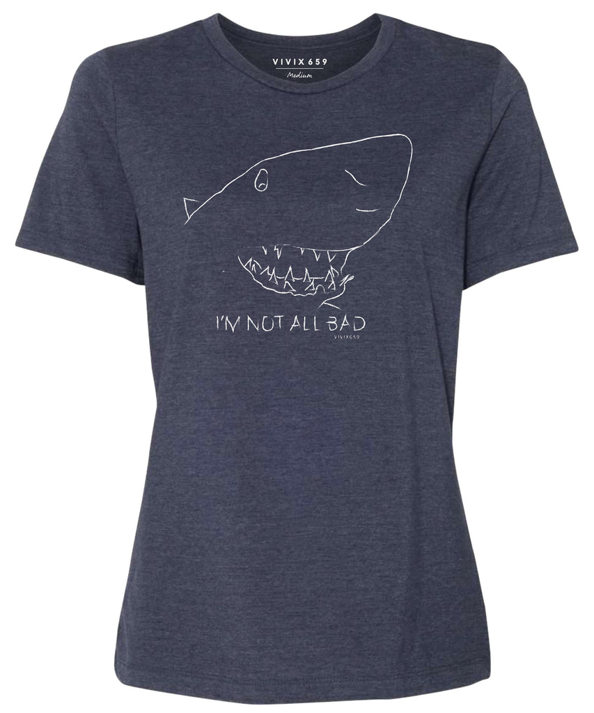 Womens hand drawn great white shark on a premium tee shirt