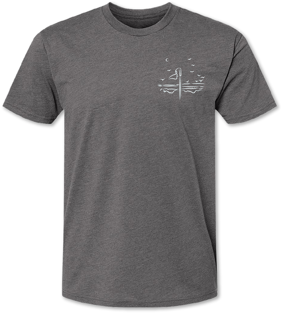 Handsome rendition of a golf pin on premium men’s tee shirt 