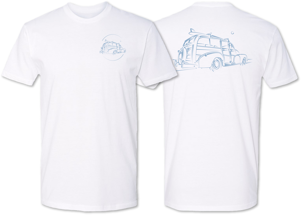 Hand drawn Chevy woody wagon on a men’s tee shirt