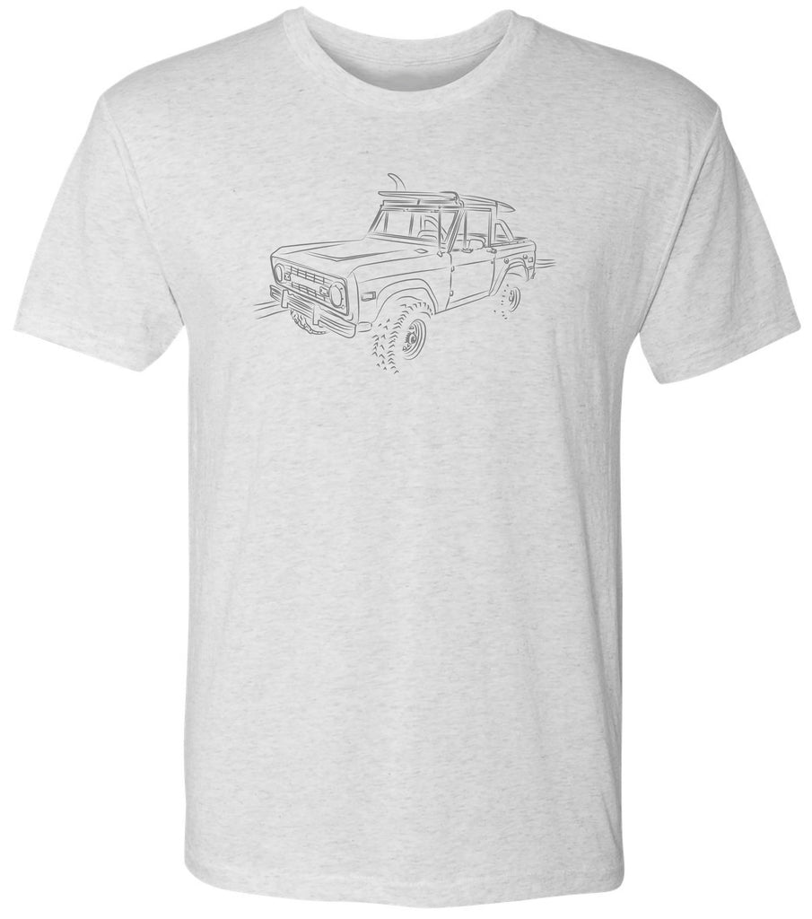 Hand drawn Ford Bronco tee shirt on a super soft tee shirt