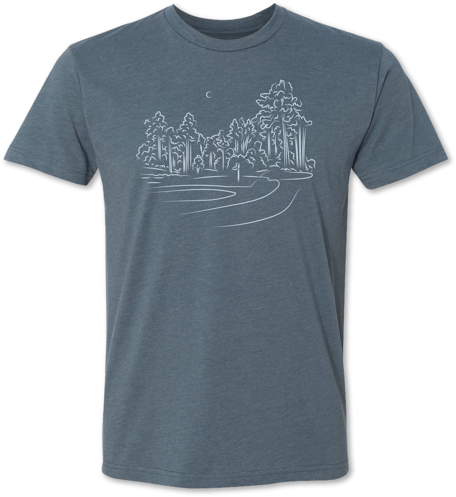 Hand drawn rendition of a golf course on a premium tee shirt 