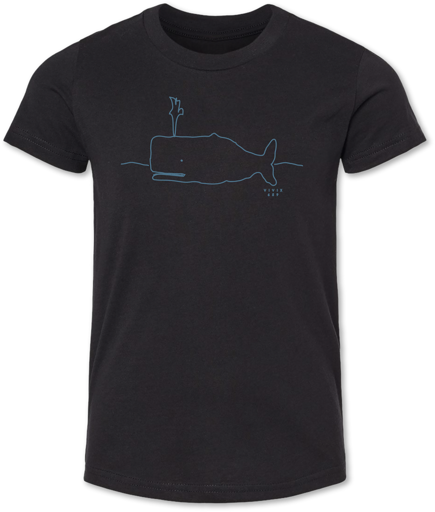 Hand drawn rendition of a whale on kid’s premium tee shirt