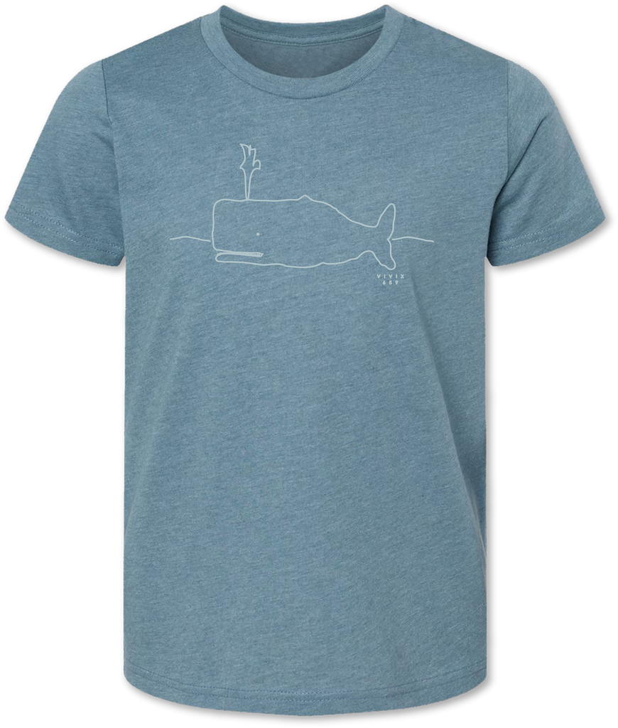 Artistic rendition of a whale on a children’s tee shirt