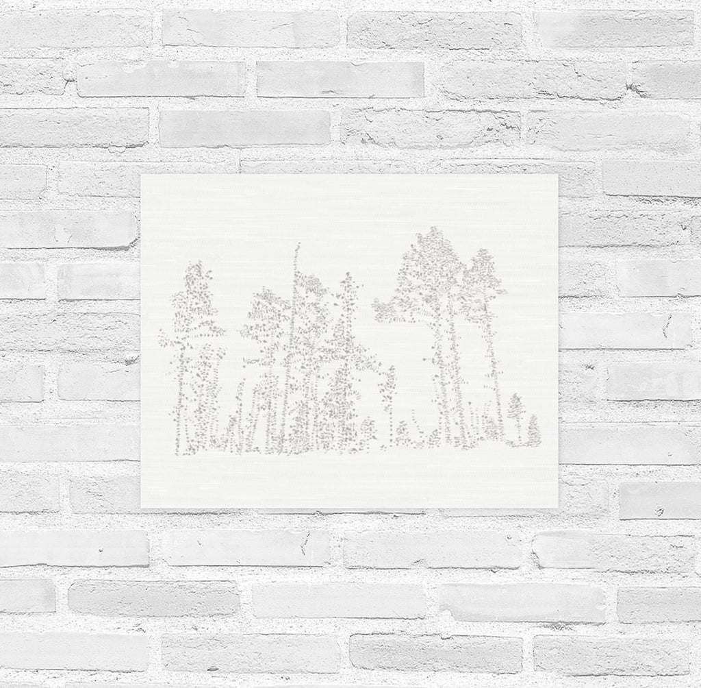 Artistic rendition of pine trees on thick poster board paper