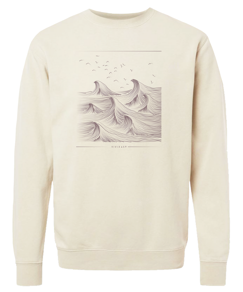Pigment crew neck sweater with hand drawn waves 