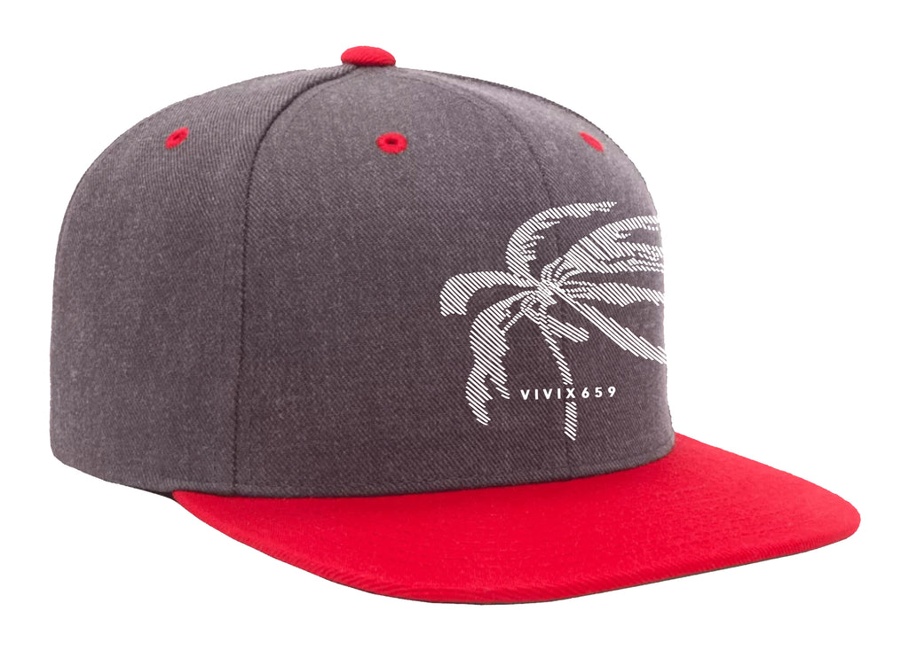 Two tone cap with a hand drawn rendition of a palm tree