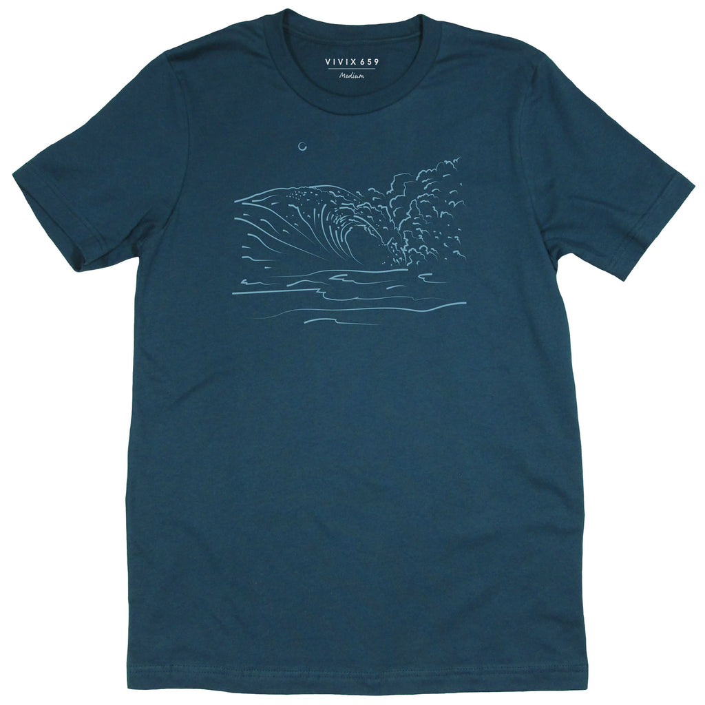 Artistic rendition of a wave on a unisex tee shirt
