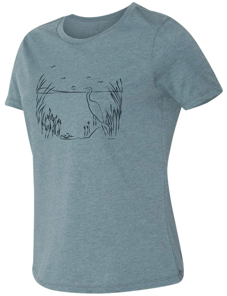 Women's marsh with bird tee shirt